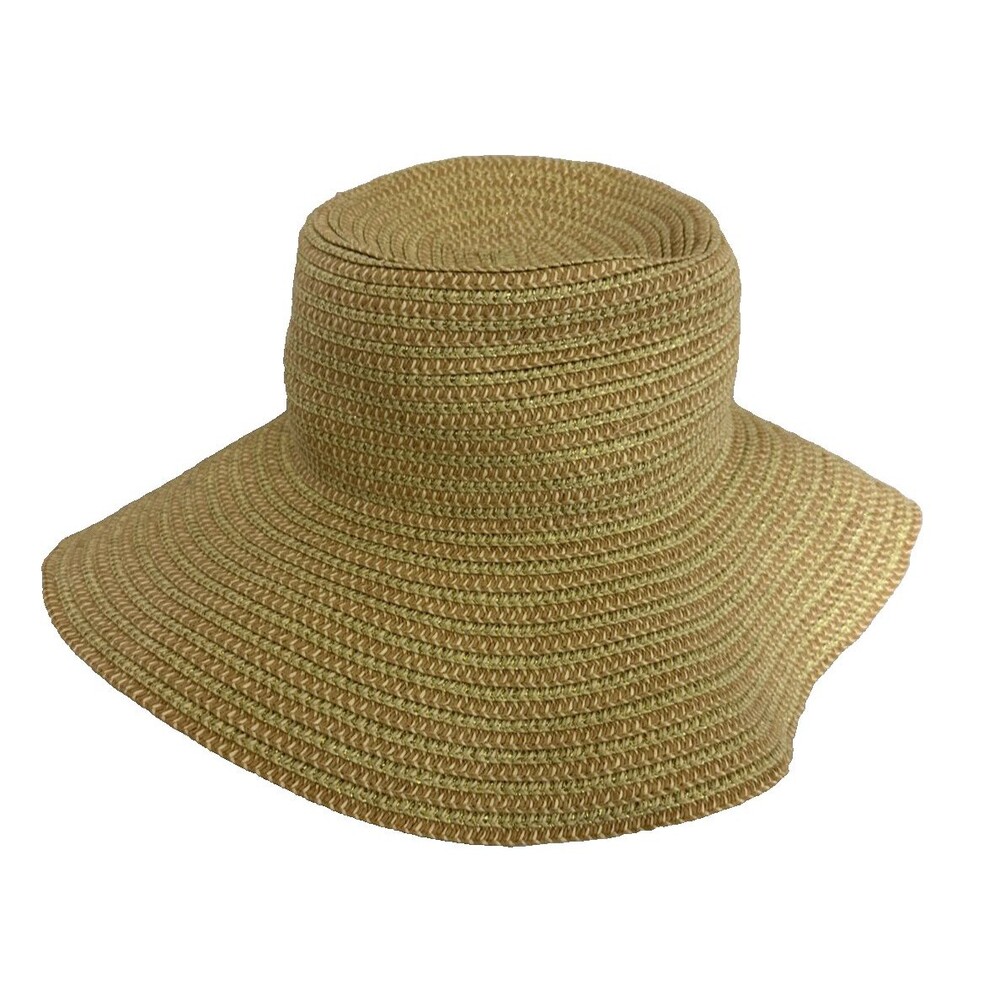 Women's Ladies Paper Straw Sun Hat Beach Pool Natural Color Adjustable Metallic - Picture 6 of 10